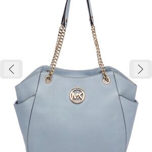 Michael Kors Light Blue Shoulder Bag with Gold Accents